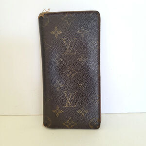 Louis Vuitton LV Monogram Checkbook Wallet Long Card Holder Brown Leather Logo
